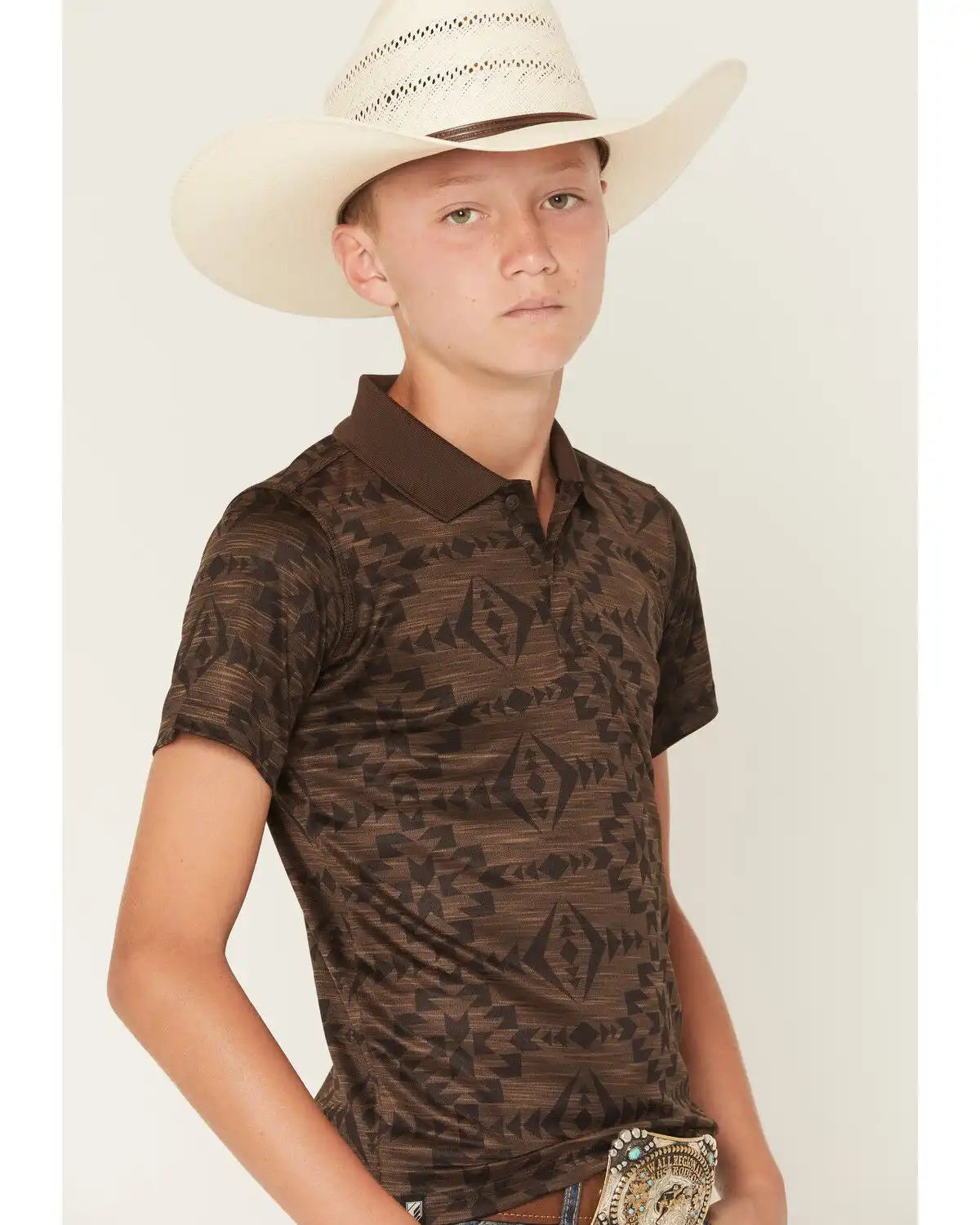RANK 45® Boys' Tonal Southwestern Short Sleeve Button-Down Polo Shirt