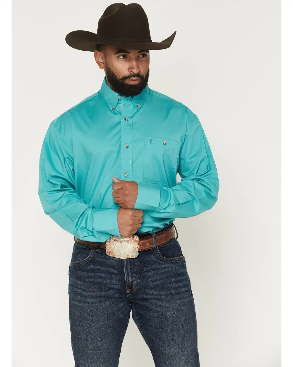 George Strait by Wrangler Men's Solid Long Sleeve Button-Down Stretch Western Shirt