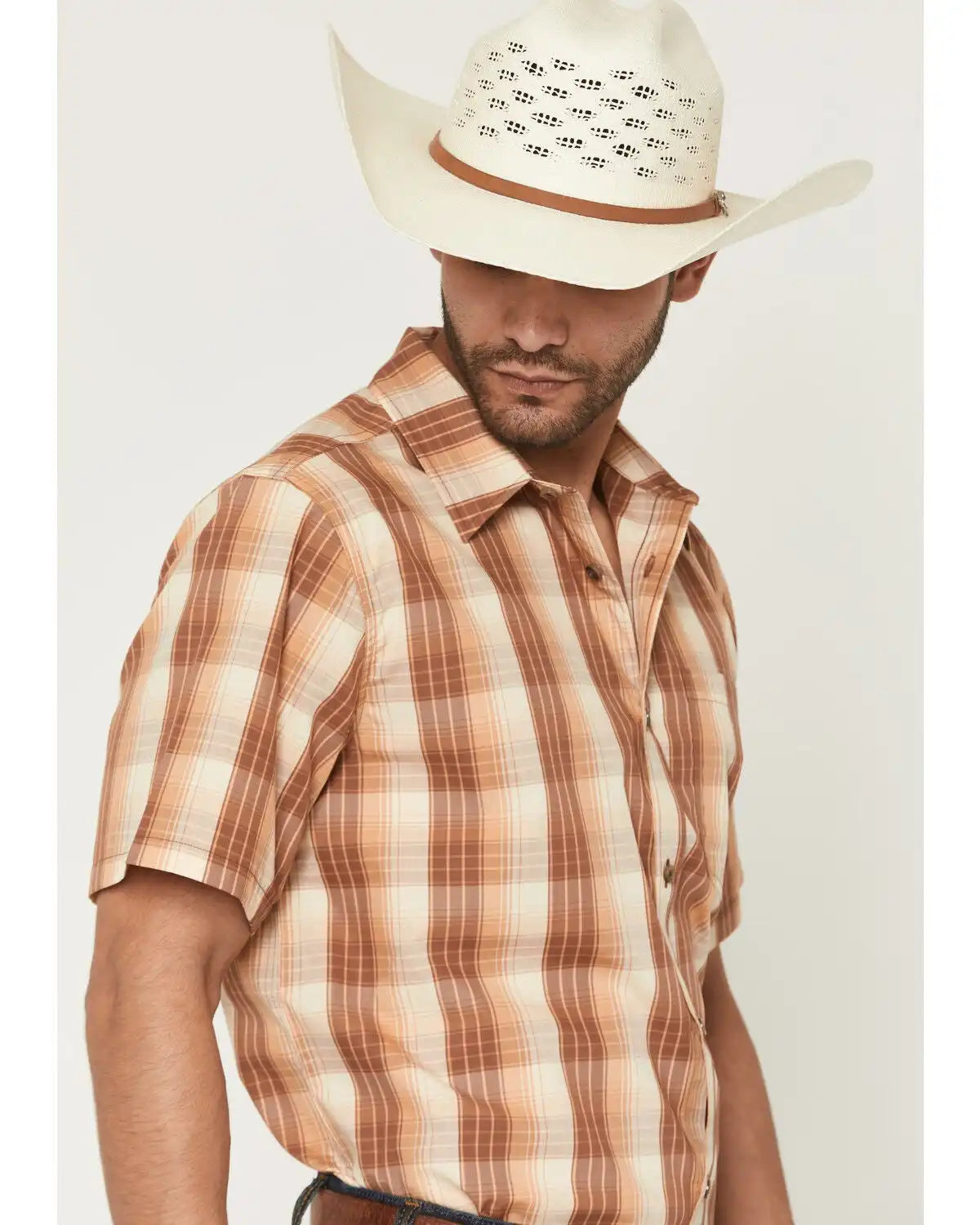 Gibson Trading Co Men's Bandit Blue Plaid Print Short Sleeve Button-Down Western Shirt